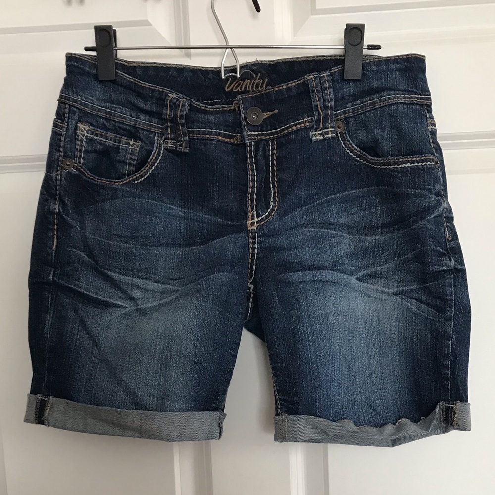 Dark wash cuffed jean shorts